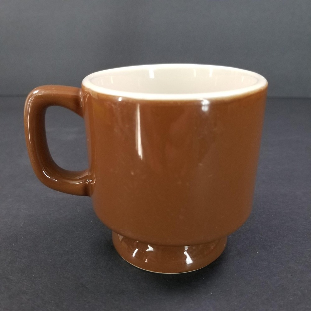 Vintage Brown Footed Coffee Mug Retro Mid Century‎ Ceramic Pedestal Cup White In - Picture 2 of 7